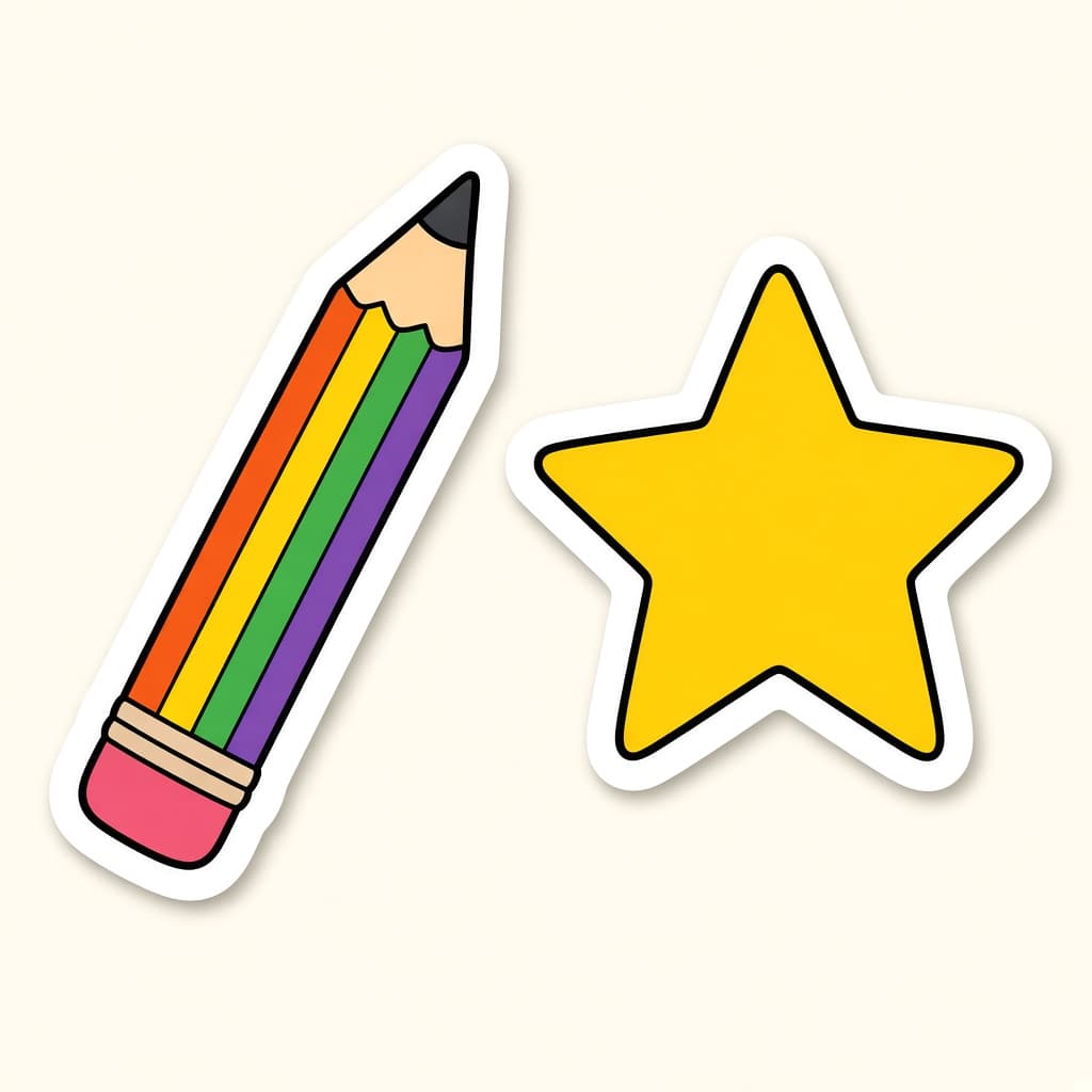 A rainbow pencil and star sticker