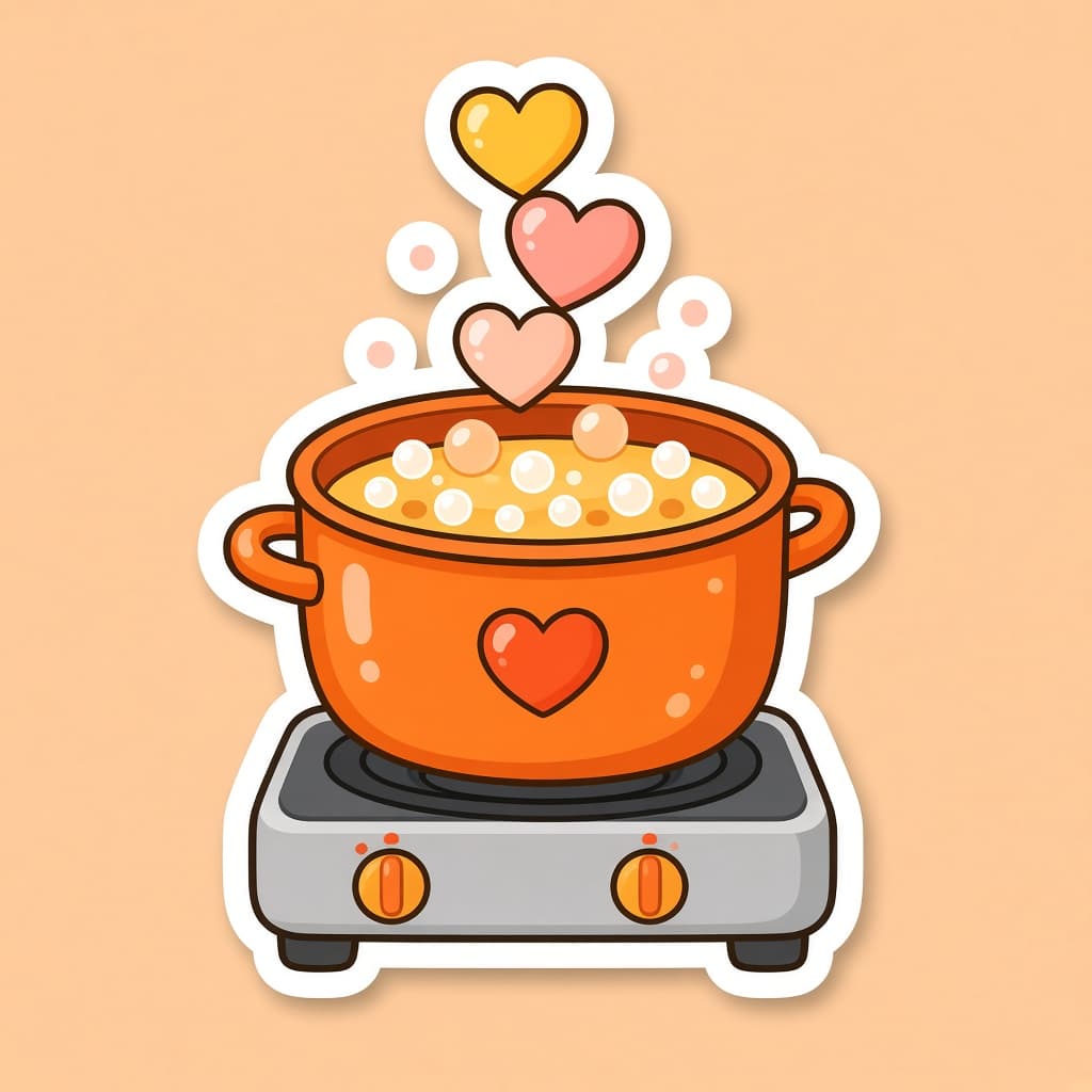 A bubbling cooking pot
