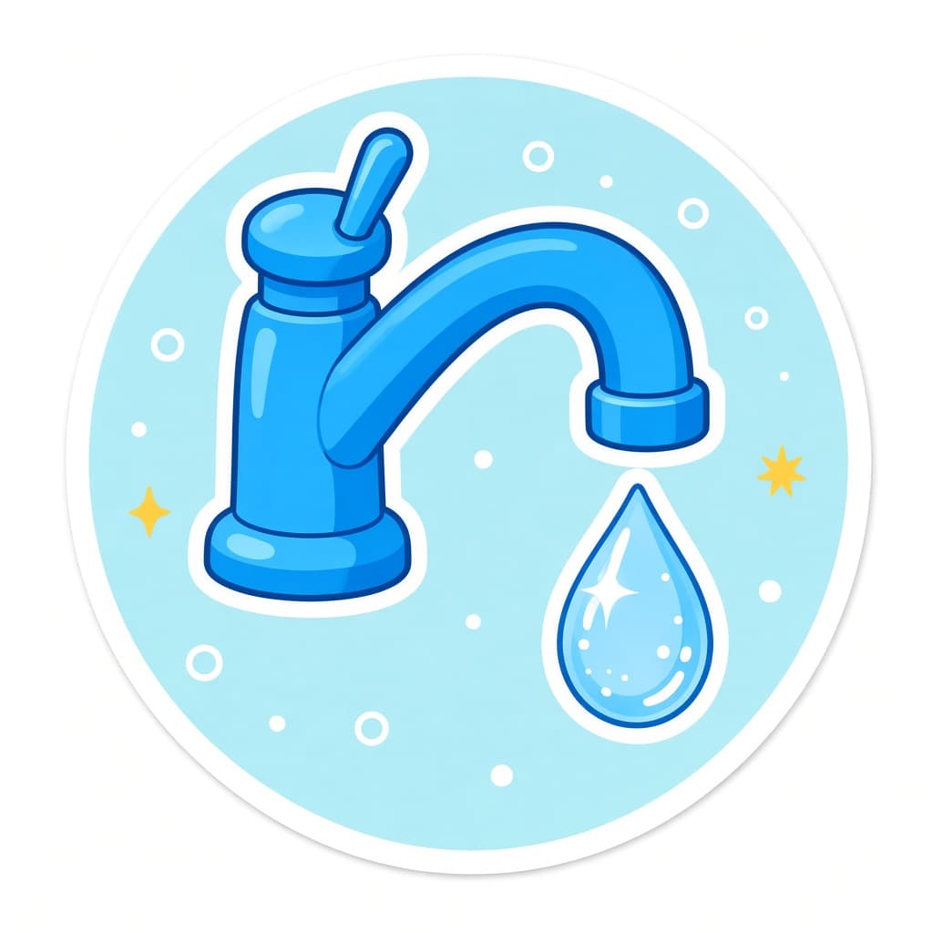 A blue tap with a water drop